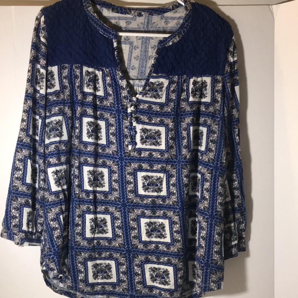Anthropologie long sleeve size 14 belmar blue motif no label